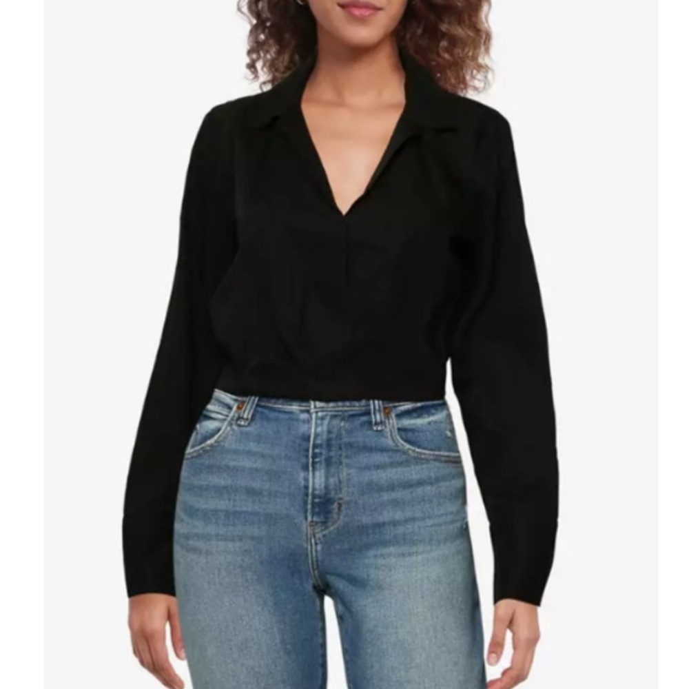 Abercrombie & Fitch Long Sleeve Poplin Wrap Blouse Small Top Cotton V-Neck Black